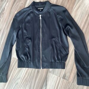 Express Women's Satin Black Bomber Jacket